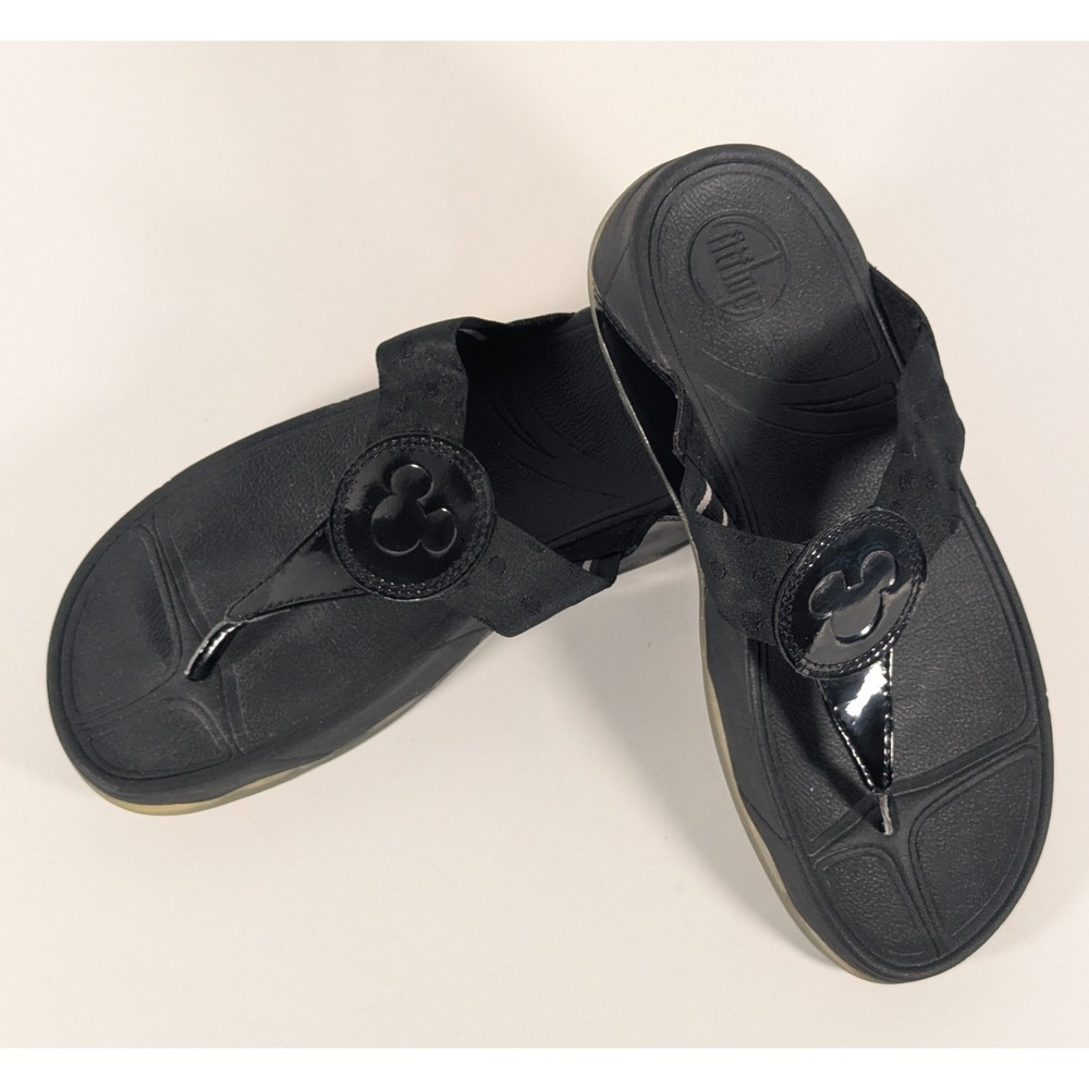 FitFlop Disney Mickey Mouse Black Thong Sandals Microwobbleboard Womens 7